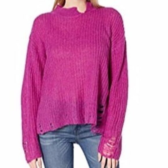 NWT JOA Plum Purple Open Stitch Pullover Crewneck Sweater M - Picture 1 of 5
